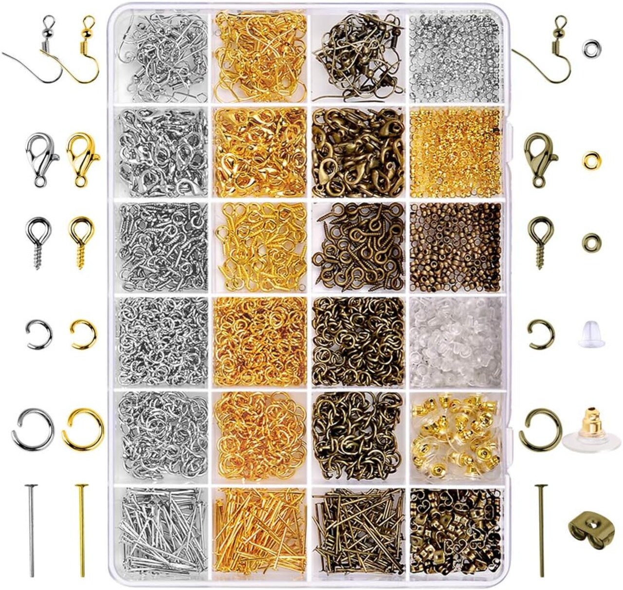 2880 Pcs Jewelry Making Findings Supplies Kit (Clear,Gold,Bronze,Silver)